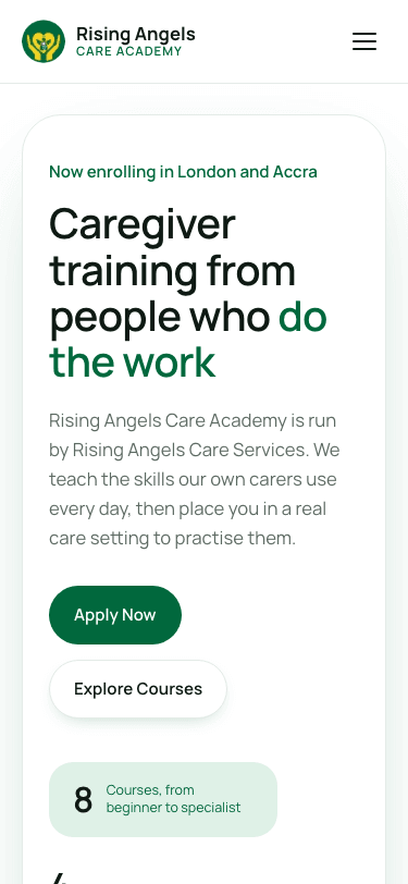Rising Angels Care Academy — mobile preview