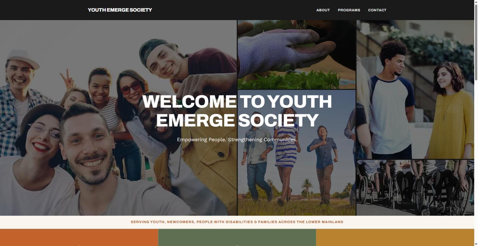 Youth Emerge Society — desktop preview